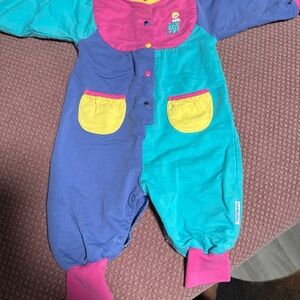 Gymboree VTG 90s Girls Color Block Romper | Snap Closure | Doll Embroidery NB